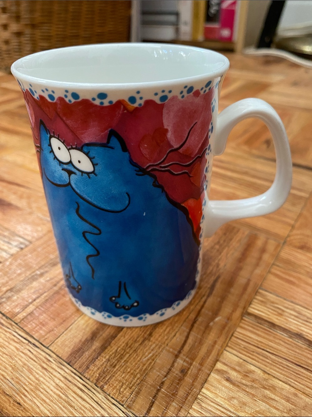 Vintage cat and hearts whimsical Duchedd fine bone china cup or mug